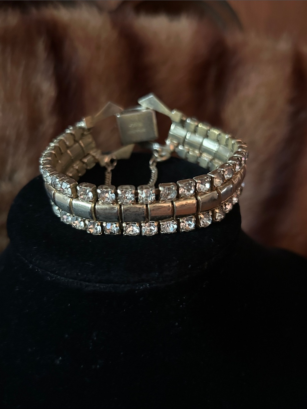 Gold-tone Rhinestone Bracelet with Safety Chain